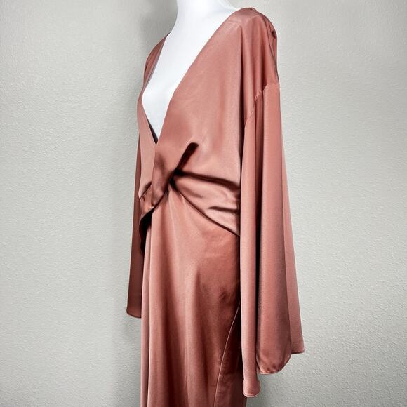 ASOS DESIGN Satin Batwing Midi Dress Draped Bodice Size 10 US Toffee Brown - Picture 4 of 13